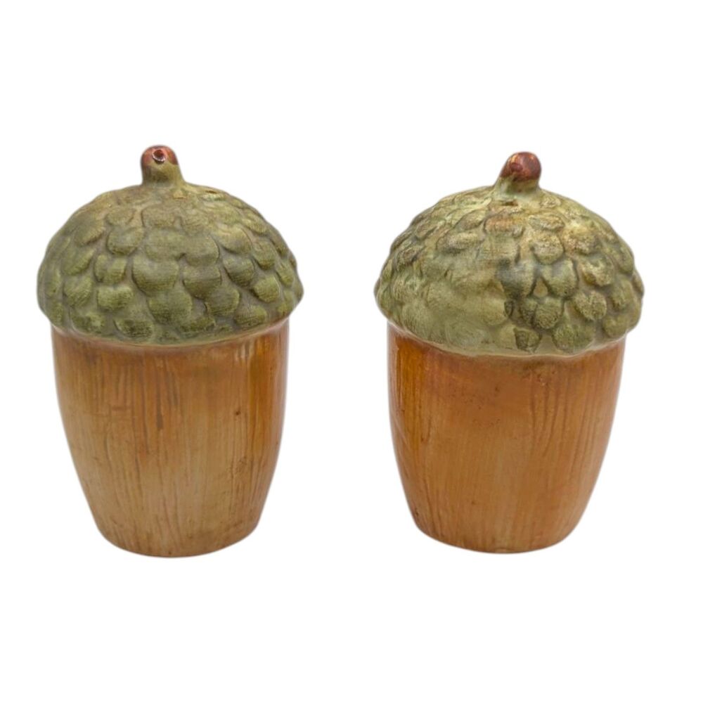 Acorn Shaped Ceramic Salt & Pepper Shakers Set Fall Autumn Thanksgiving